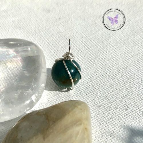 Moss Agate Silver Wire Sphere Pendant